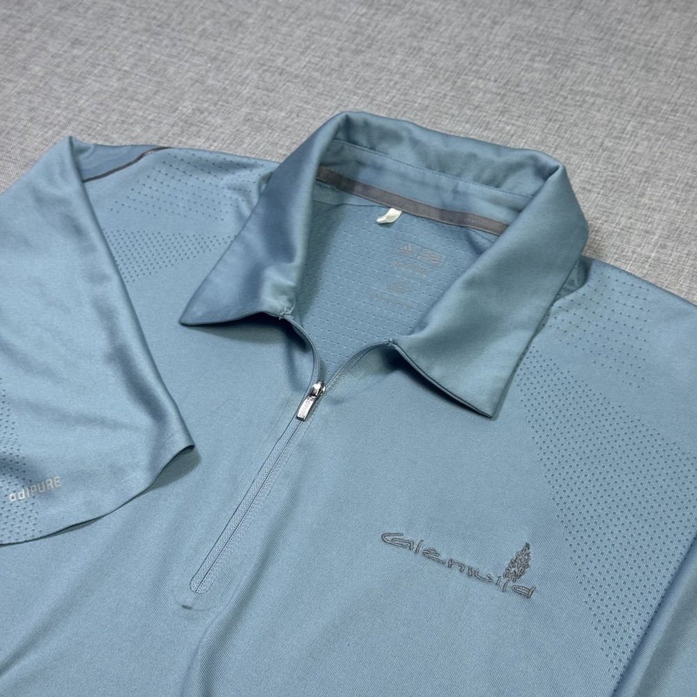 Adidas 1/4 Zip Golf Polo Shirt Mens M Blue AdiPURE Performance Mesh Short Sleeve